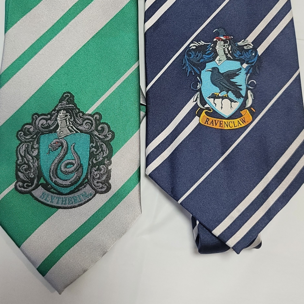 Harry Potter Ties (2) - Silk - Licensed - Handmade - Ravenclaw - Slytherin